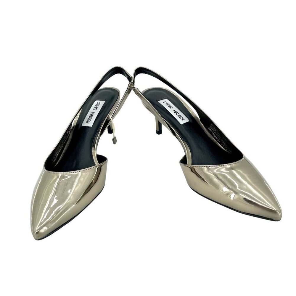 Steve Madden Vera Pewter Patent Leather Pointed Toe Kitten Heel Pumps Sz 7.5 NIB - Picture 5 of 9